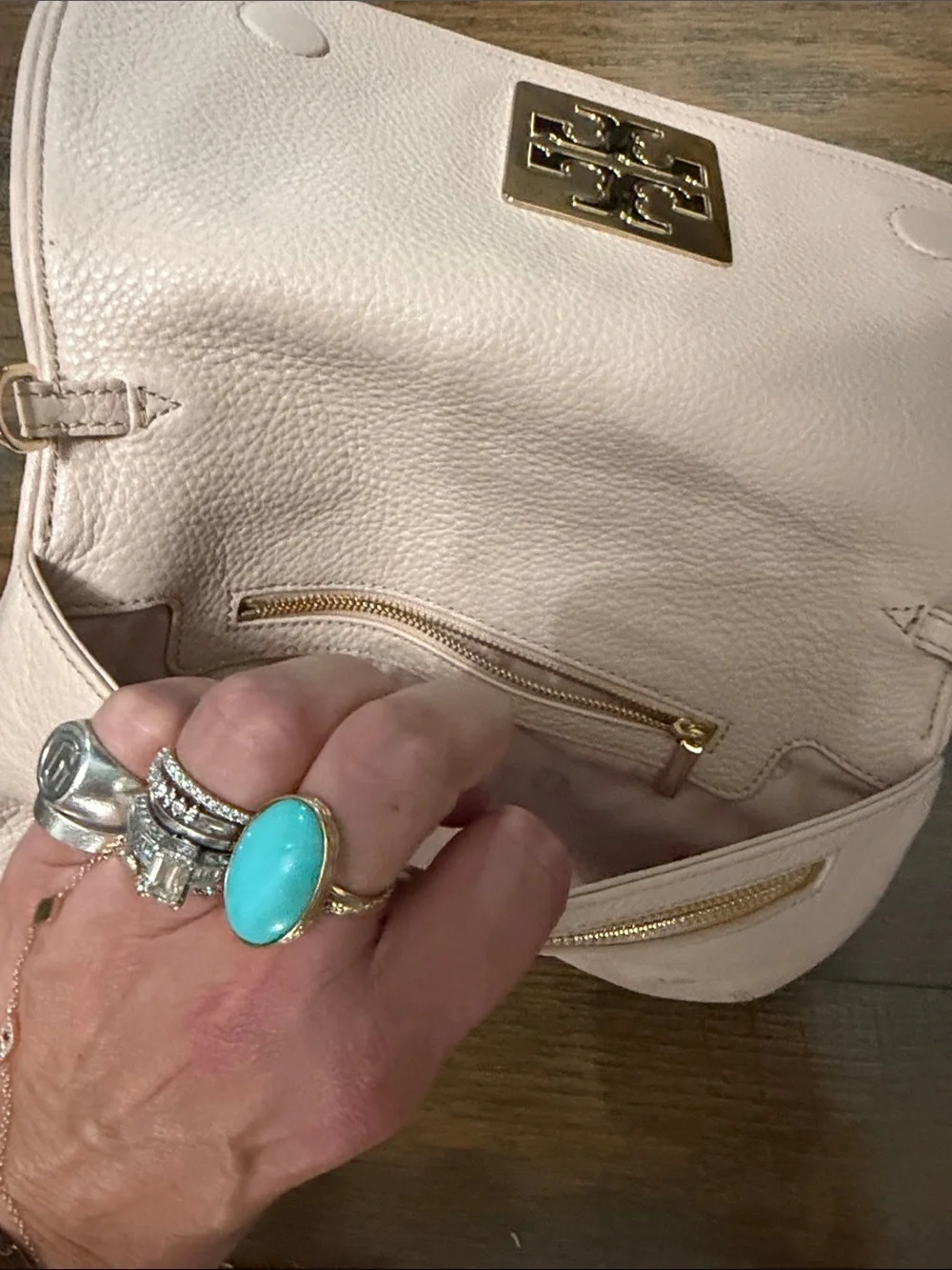 Tory Burch Pink Pebbled Leather Logo Clutch
